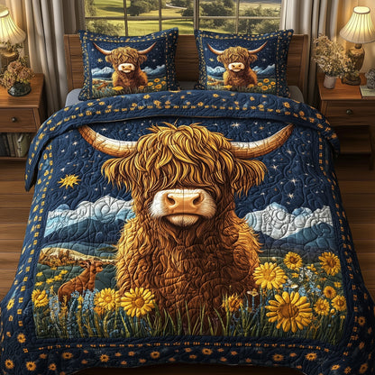 Midnight Highland Cow 3-Piece Quilted Bedding Set GFTONL4292
