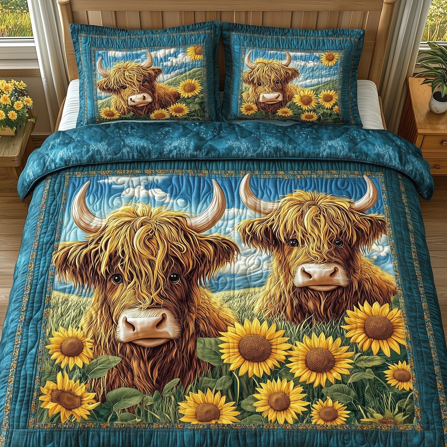 Highland Cow Buddy 3-Piece Quilted Bedding Set GFTONL4293