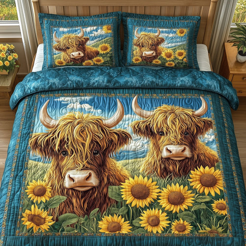 Highland Cow Buddy 3-Piece Quilted Bedding Set GFTONL4293