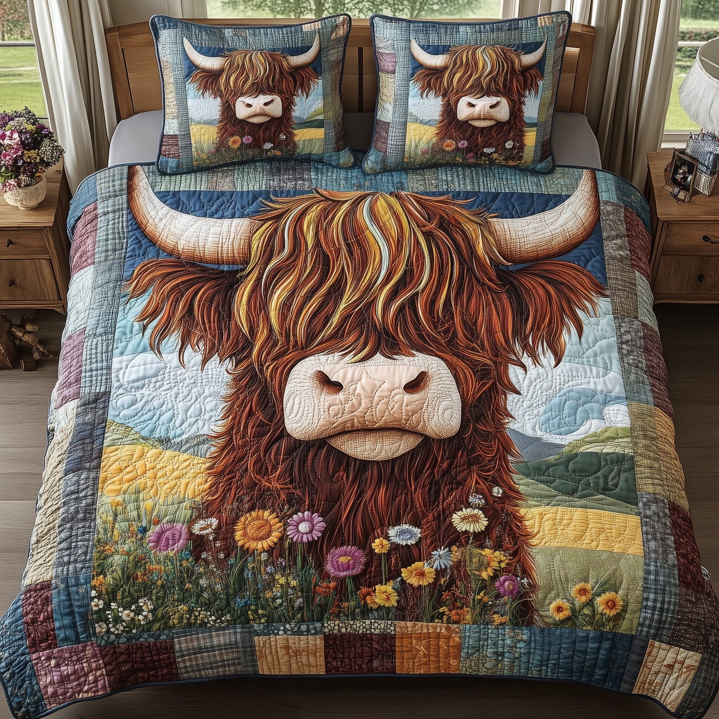 Rustic Highland Cow 3-Piece Quilted Bedding Set GFTONL4300