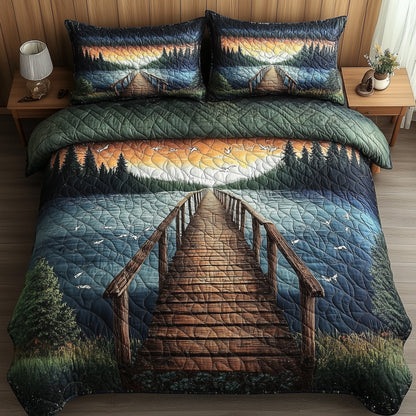 Lake Wooden Dock 3-Piece Quilted Bedding Set GFTONL4308