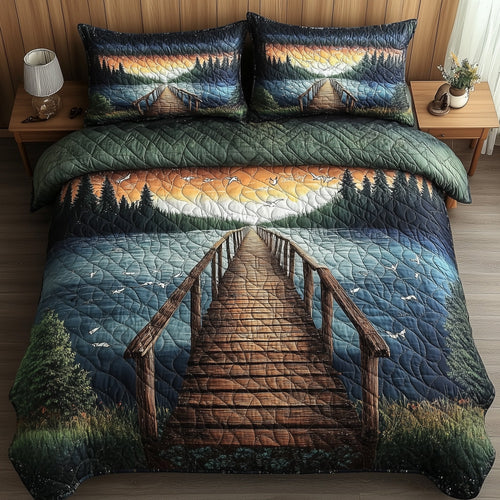 Lake Wooden Dock 3-Piece Quilted Bedding Set GFTONL4308