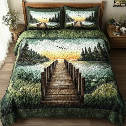 Lake Wooden Dock 3-Piece Quilted Bedding Set GFTONL4309
