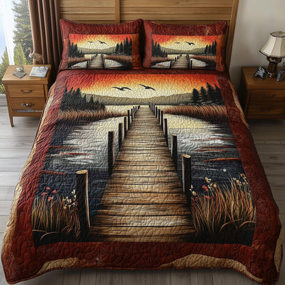 Rustic Wooden Dock 3-Piece Quilted Bedding Set GFTONL4310