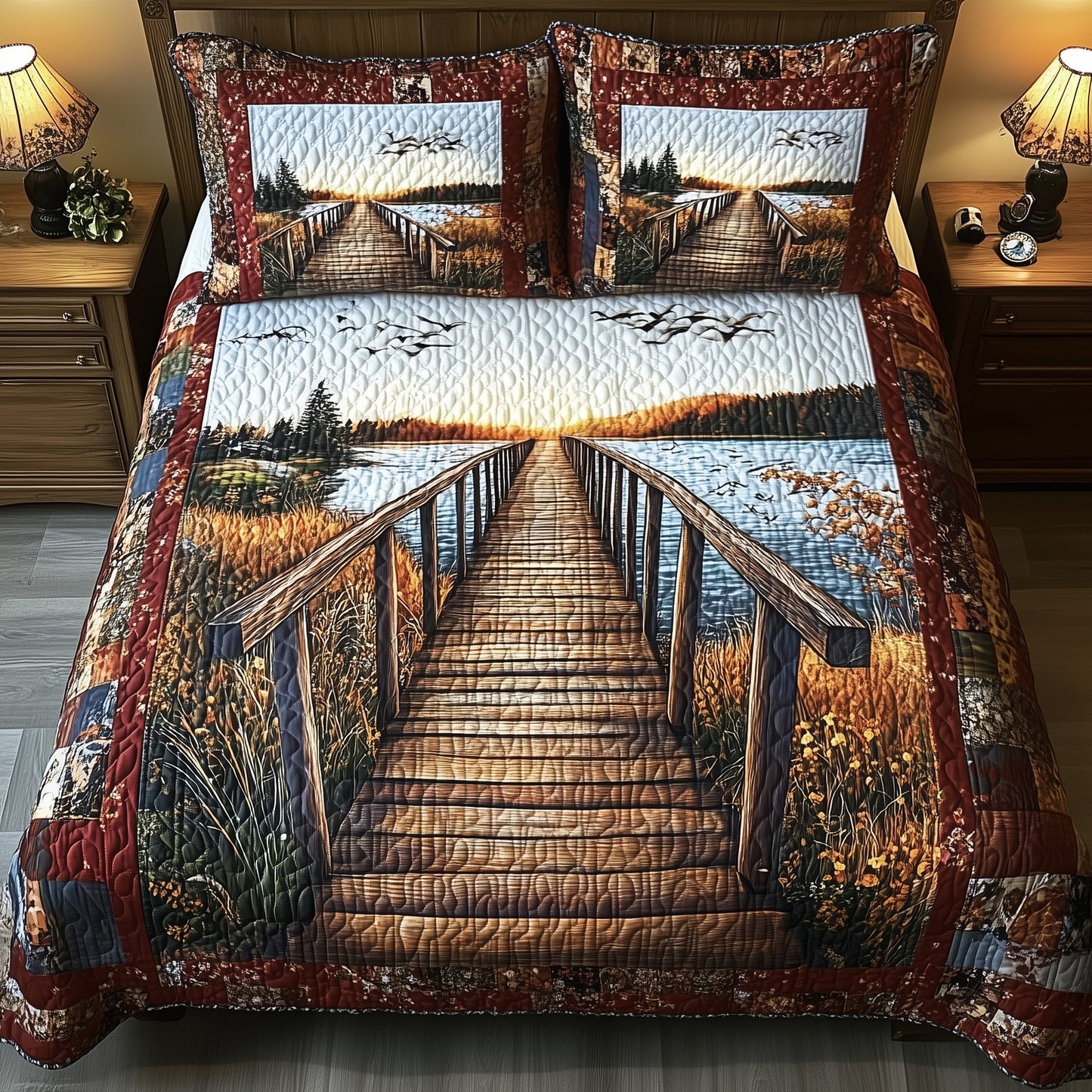 Rustic Wooden Dock 3-Piece Quilted Bedding Set GFTONL4314