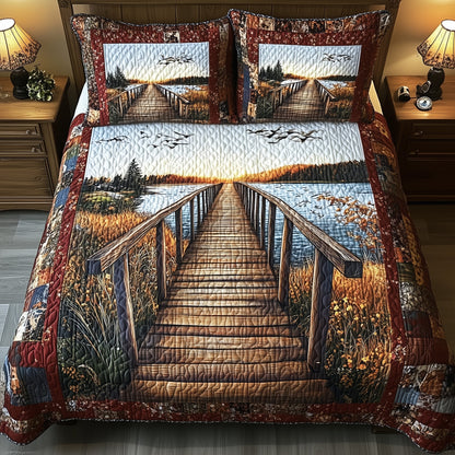 Rustic Wooden Dock 3-Piece Quilted Bedding Set GFTONL4314