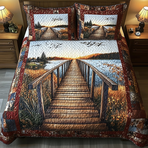 Rustic Wooden Dock 3-Piece Quilted Bedding Set GFTONL4314