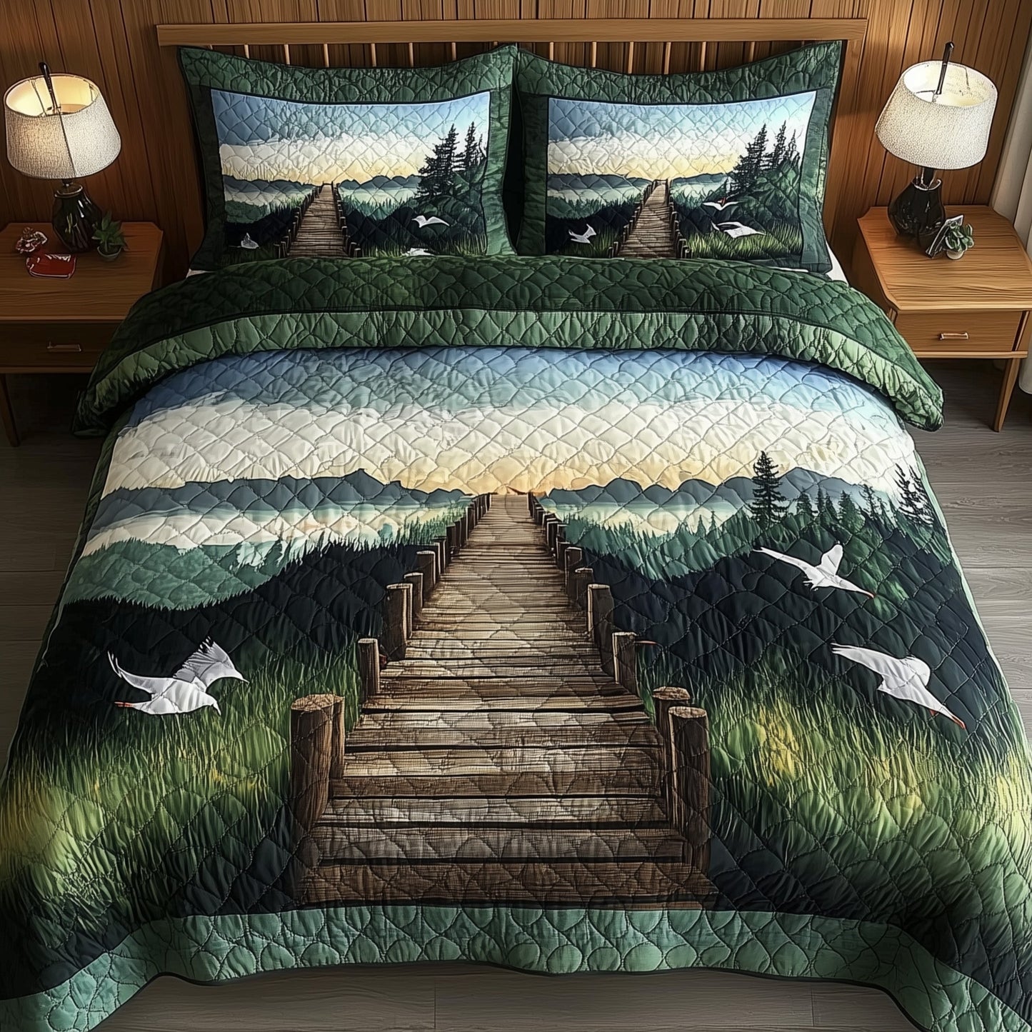 Forest Wooden Dock 3-Piece Quilted Bedding Set GFTONL4316