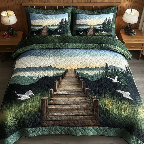 Forest Wooden Dock 3-Piece Quilted Bedding Set GFTONL4316