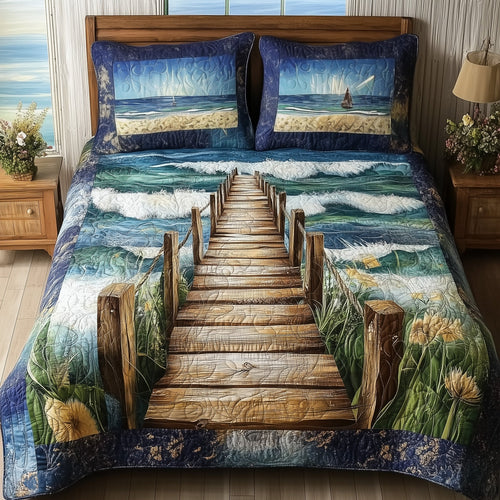 Ocean Wooden Dock 3-Piece Quilted Bedding Set GFTONL4318