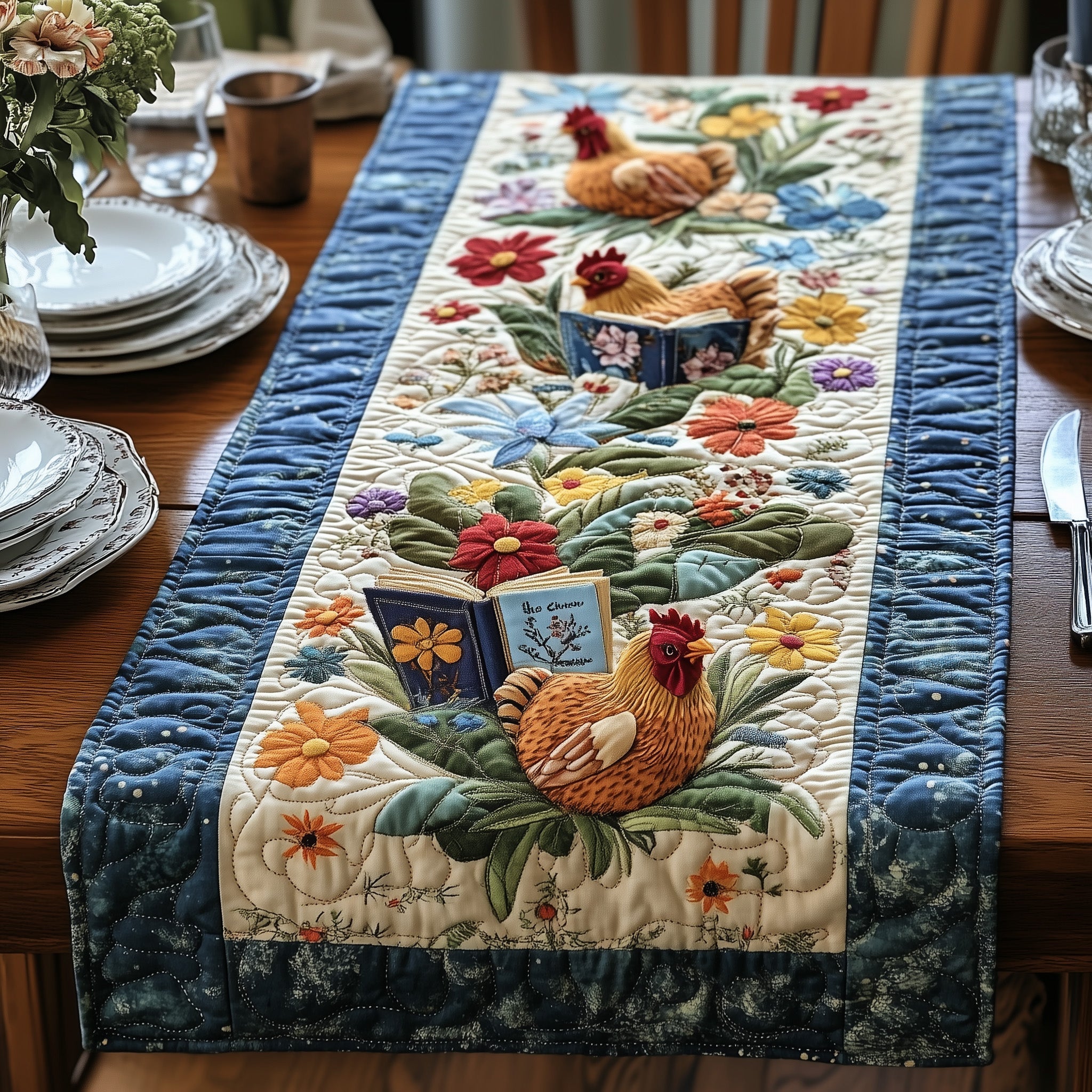 Book and Chicken Quilted Table Runner GFTONL4325 – Patchique Store