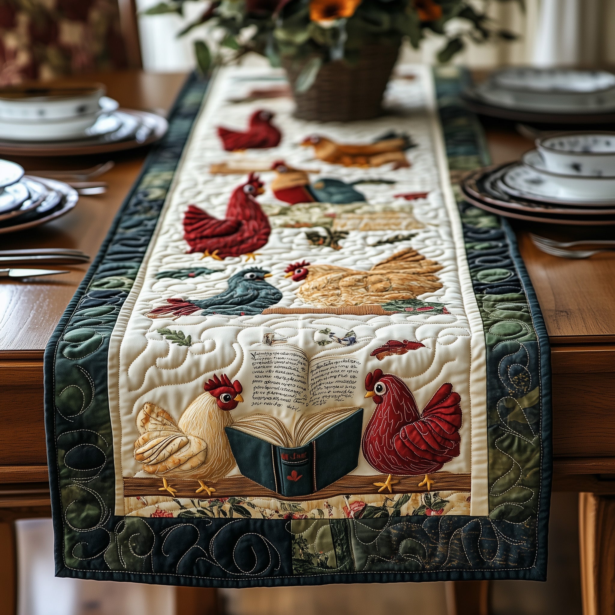 Book and Chicken Quilted Table Runner GFTONL4327 – Patchique Store