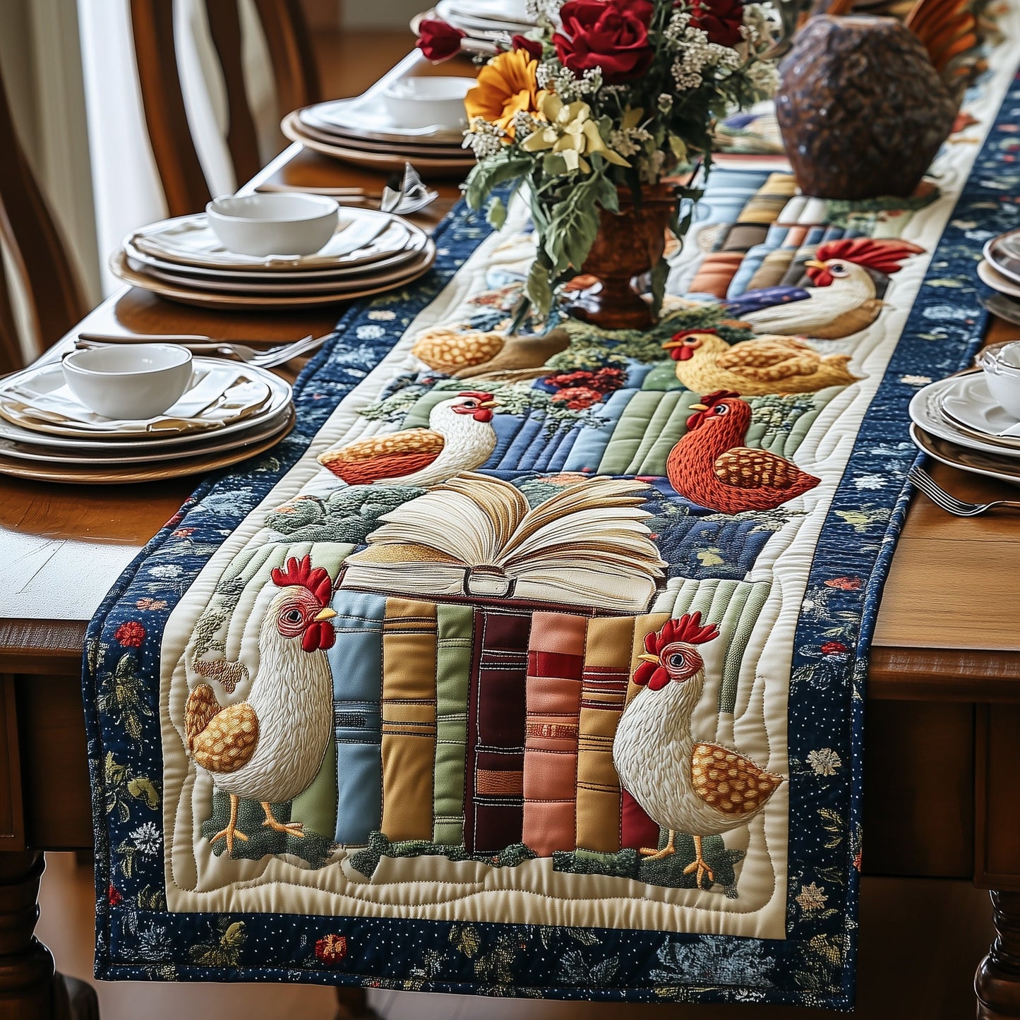 Book and Chicken Quilted Table Runner GFTONL4329