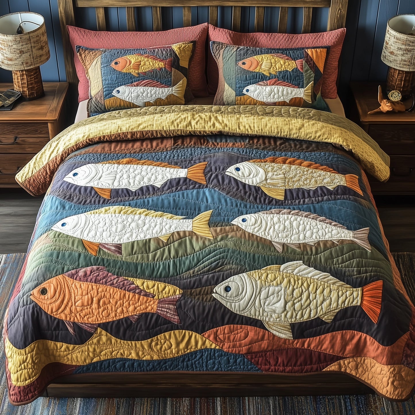 Cheerful Fishes 3-Piece Quilted Bedding Set GFTONL4361