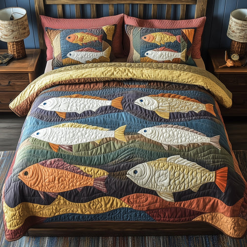 Cheerful Fishes 3-Piece Quilted Bedding Set GFTONL4361