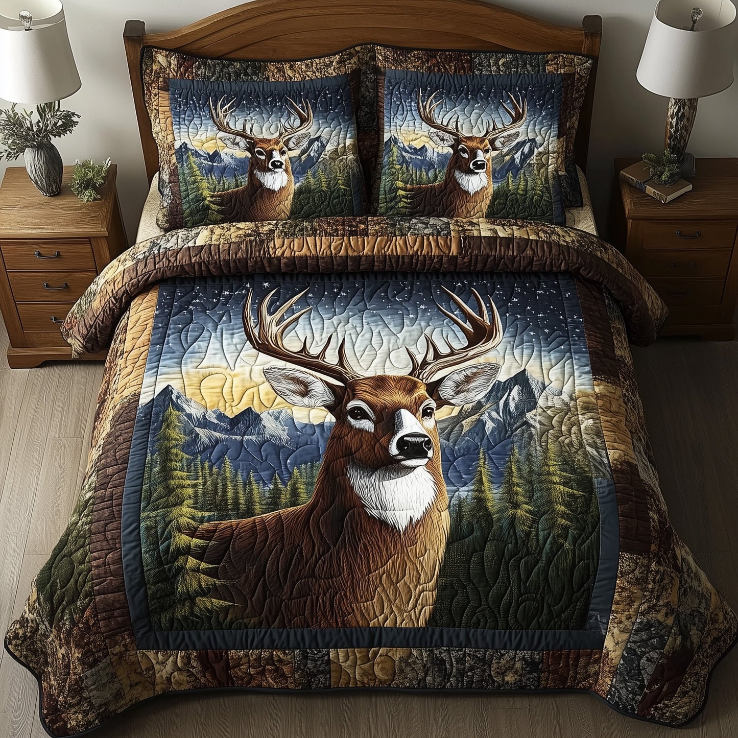 Forest Deer 3-Piece Quilted Bedding Set GFTONL4404