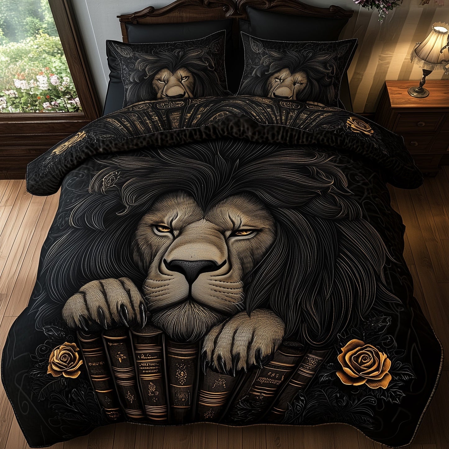 Lion On Books Duvet Cover Set GFTONL4438