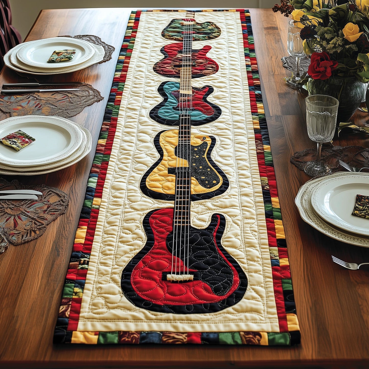 Guitar Charm Quilted Table Runner GFTONL4542
