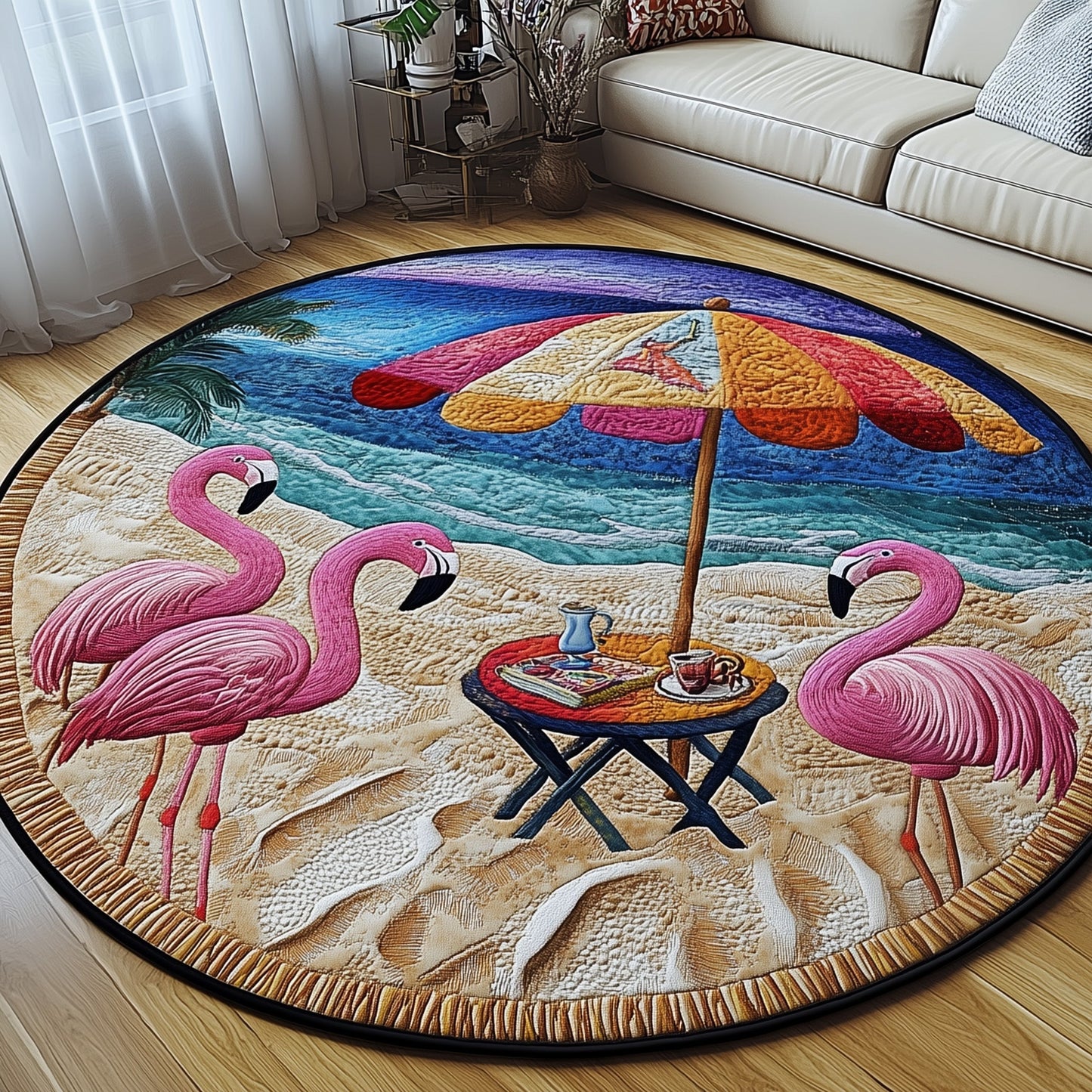 Cheerful Flamingo Quilted Round Mat GFTONL4559