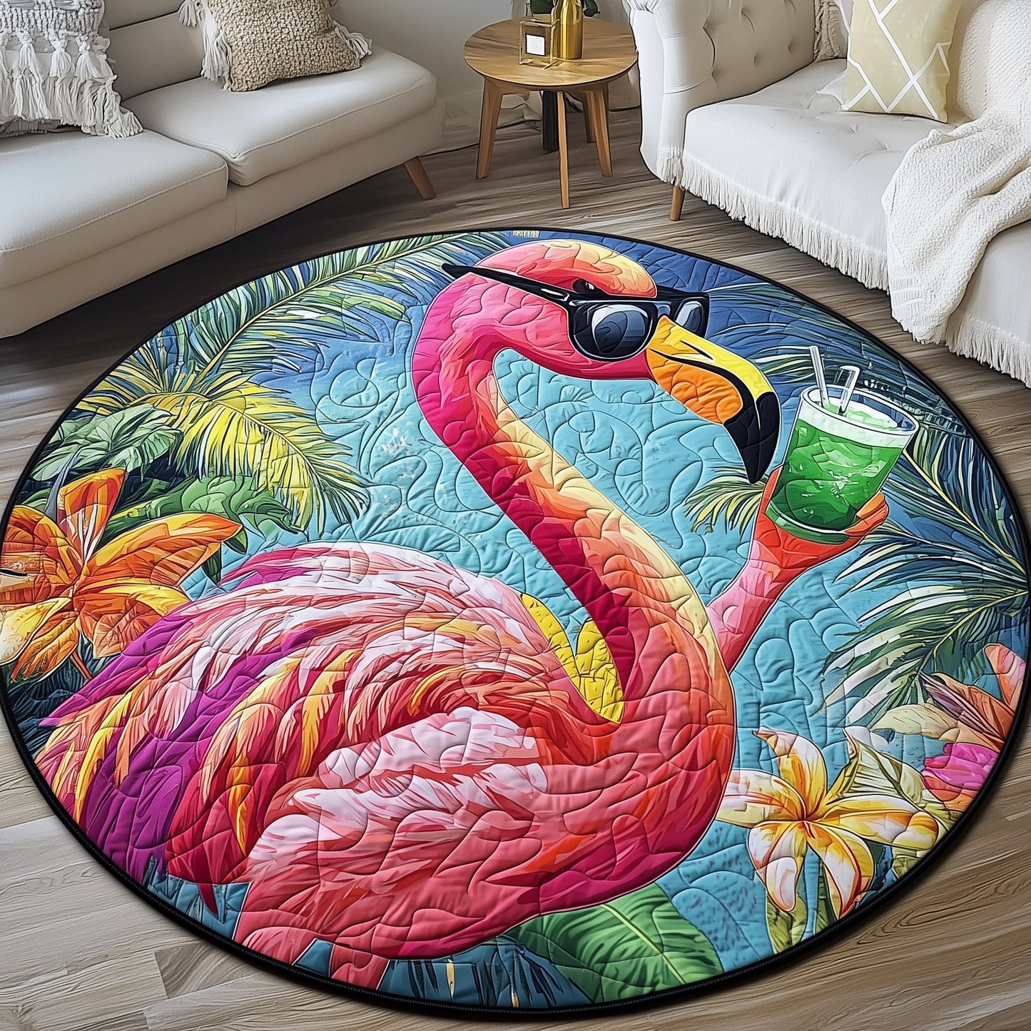 Cheerful Flamingo Quilted Round Mat GFTONL4561