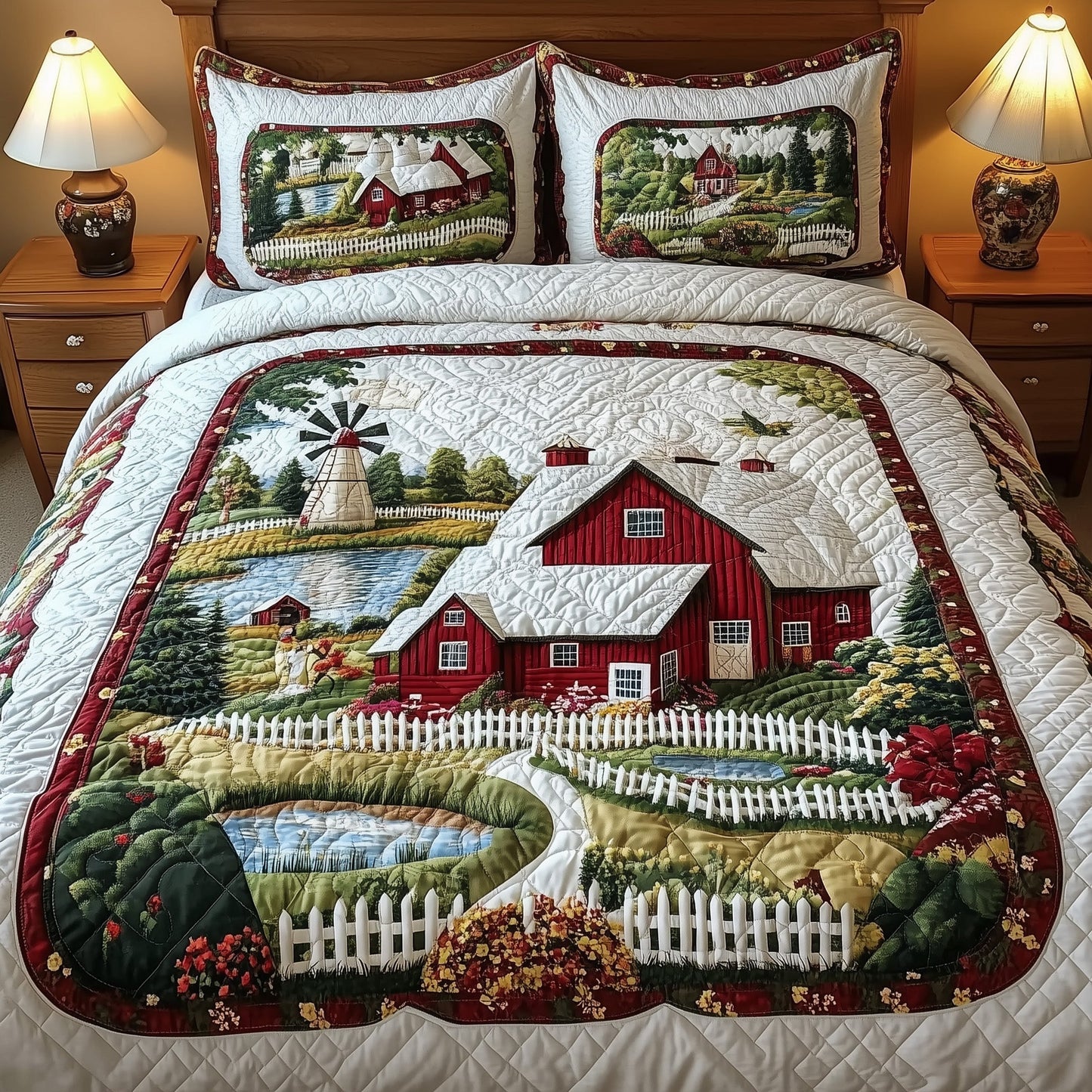 Rustic Farm Scene 3-Piece Quilted Bedding Set GFTONL4743