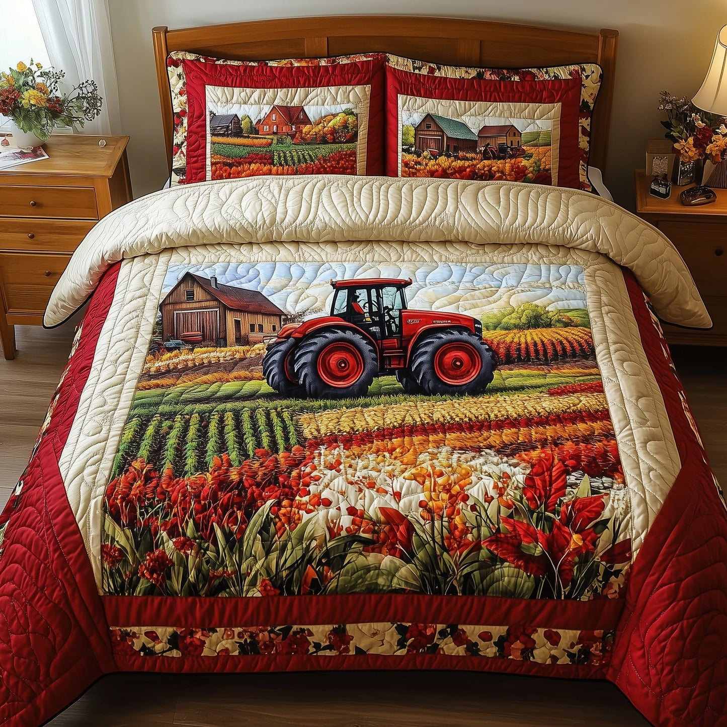 Red Tractor 3-Piece Quilted Bedding Set GFTONL4764