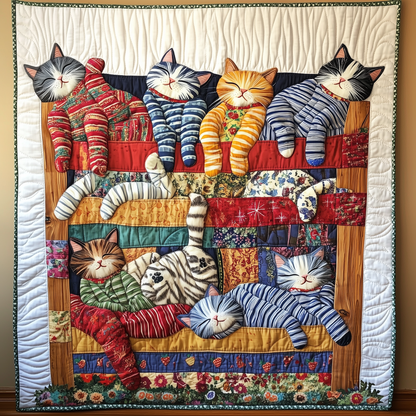 Colorful Sleeping Striped Pajama Cat Quilted Blanket GFTONL477
