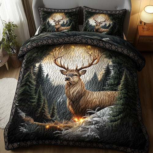 Misty Forest Deer 3-Piece Quilted Bedding Set GFTONL4821