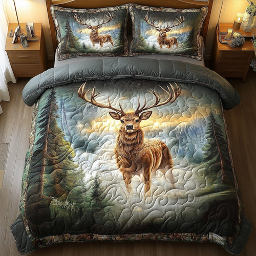 Misty Forest Deer 3-Piece Quilted Bedding Set GFTONL4824