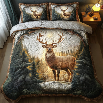 Glowing Forest Deer 3-Piece Quilted Bedding Set GFTONL4825