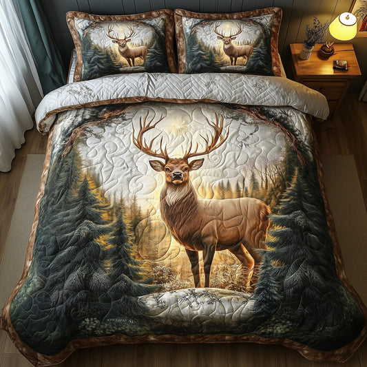 Glowing Forest Deer 3-Piece Quilted Bedding Set GFTONL4825
