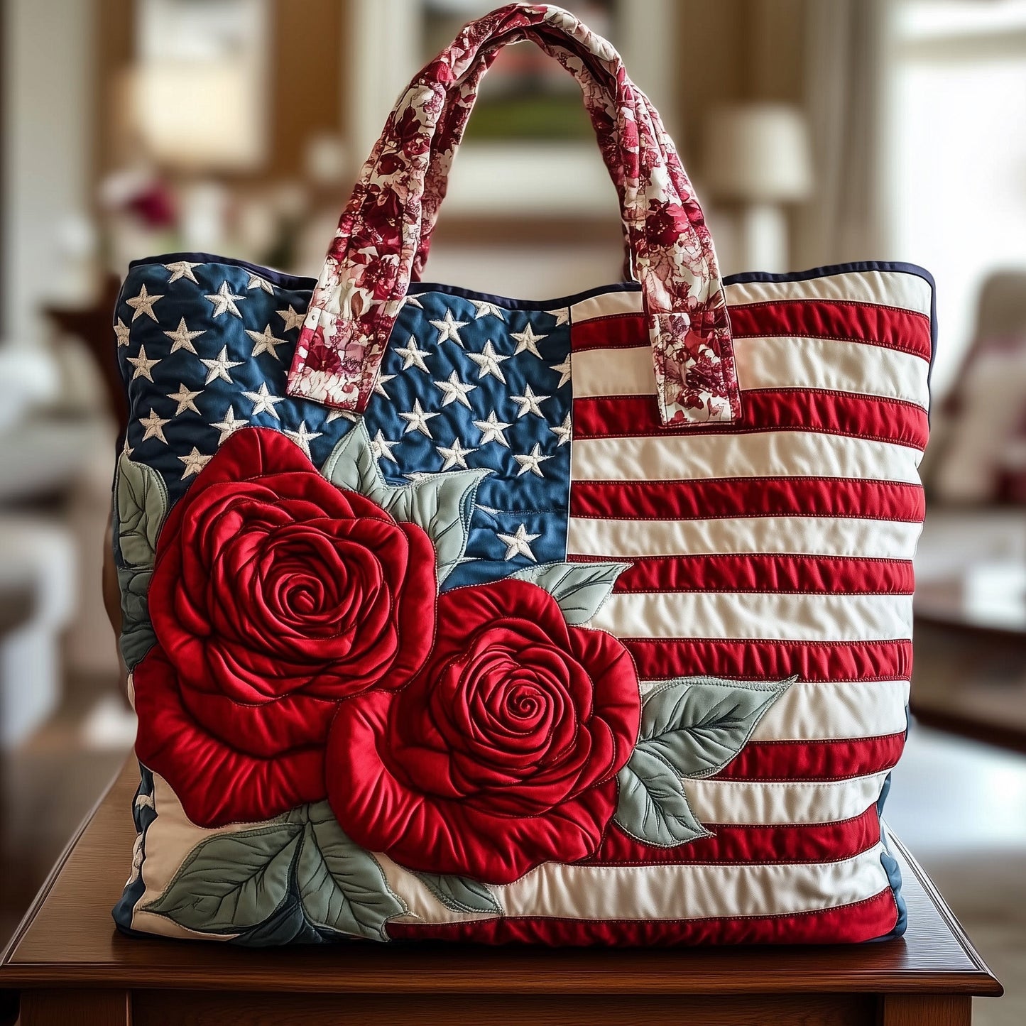 Patriotic Flower Quilted Tote Bag