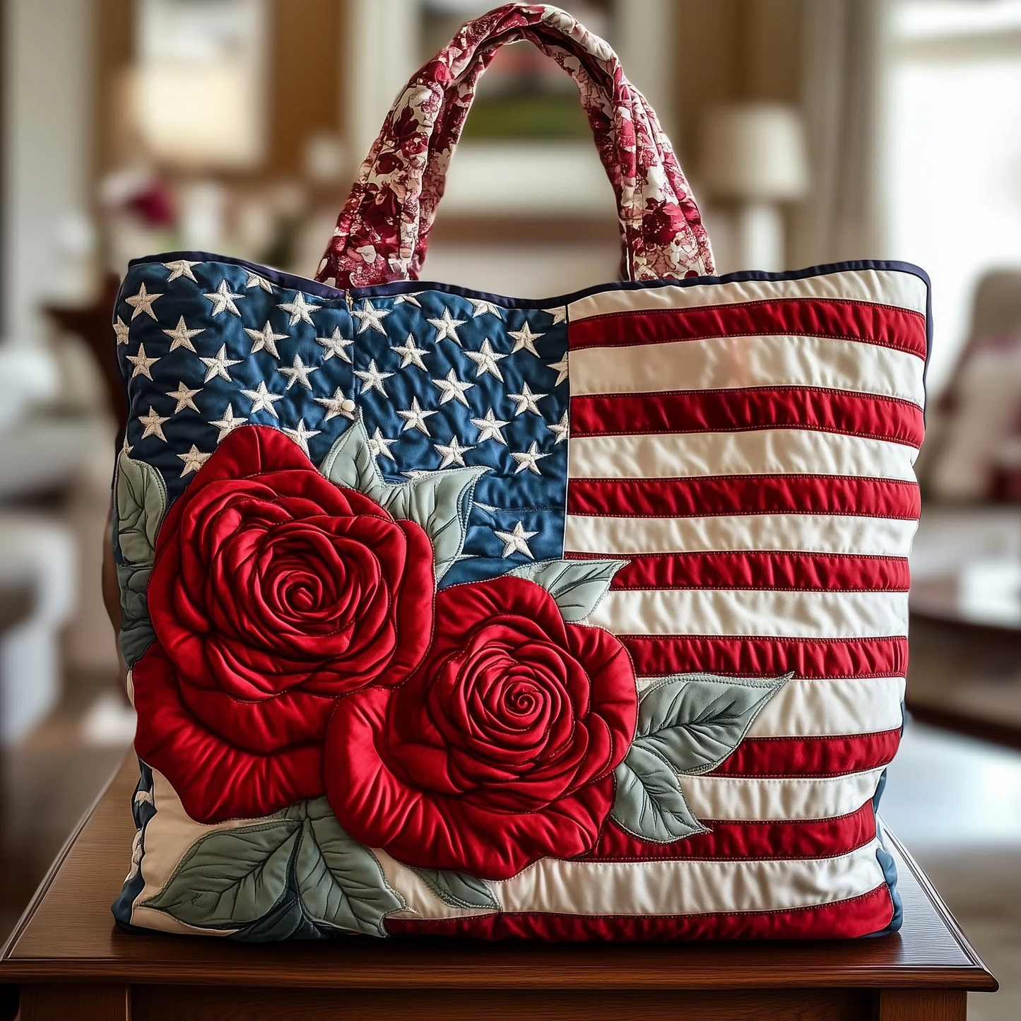 Patriotic Rose Quilted Tote Bag GFTOQA2226