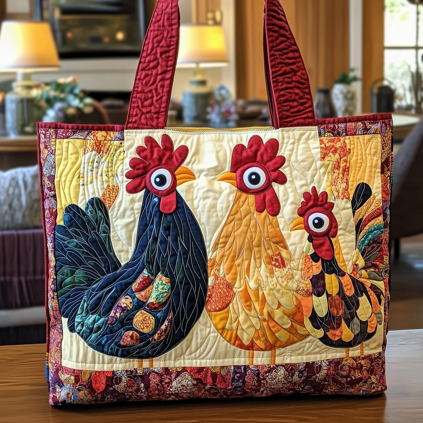 Whimsical Roosters Quilted Tote Bag GFTONL4929