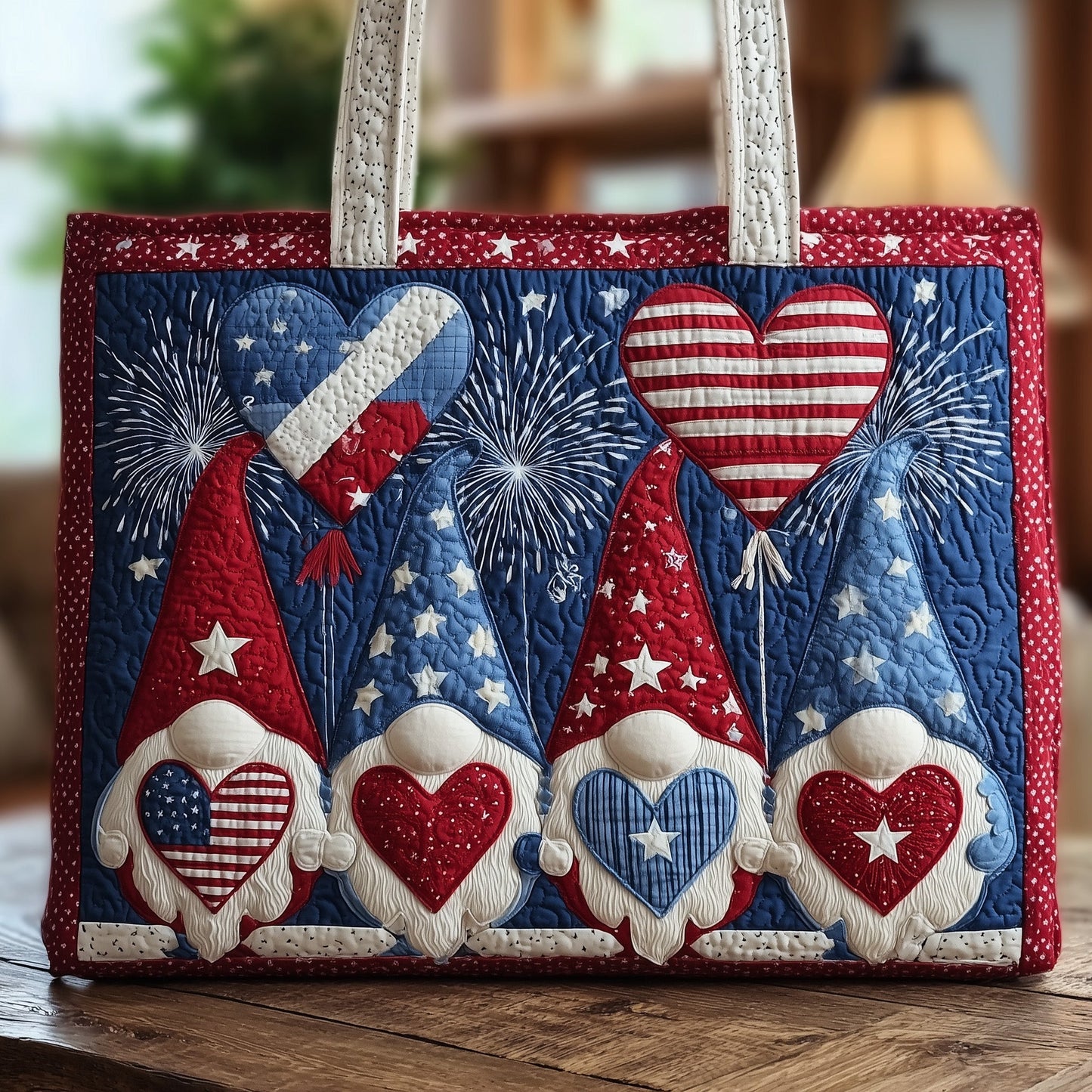 Patriot Heart Gnomes Quilted Tote Bag GFTONL4942