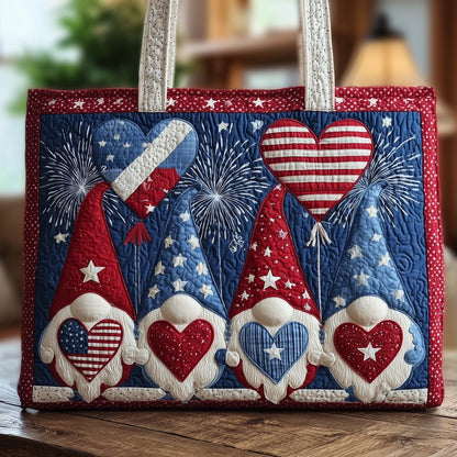 Patriot Heart Gnomes Quilted Tote Bag GFTONL4942