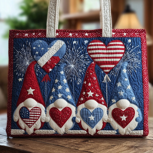 Patriot Heart Gnomes Quilted Tote Bag GFTONL4942