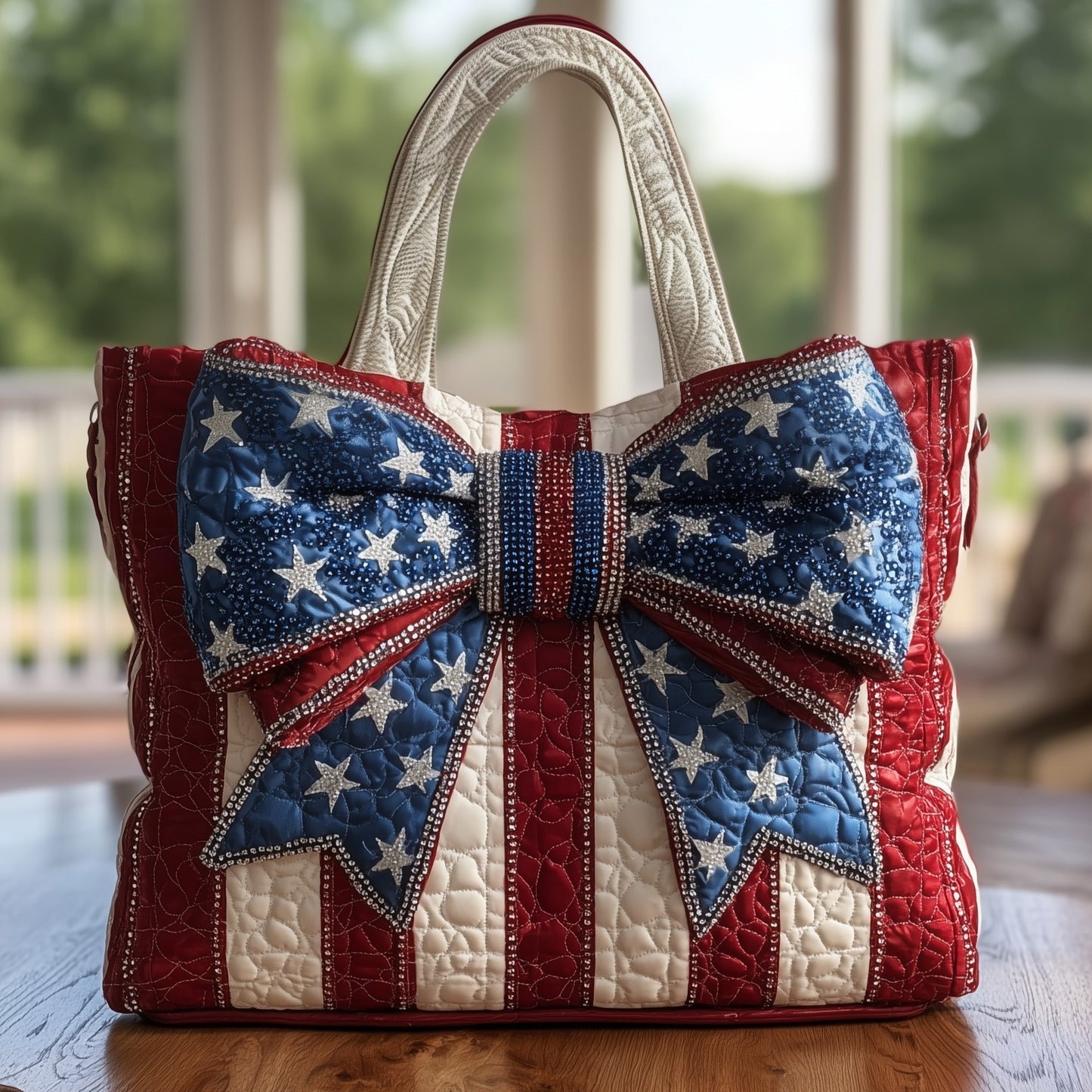 Patriotic Flower Quilted Tote Bag