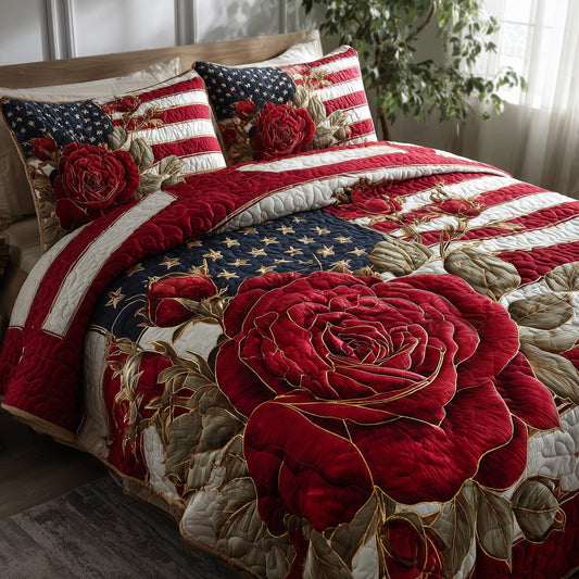 Patriotic Rose 3-Piece Quilted Bedding Set GFTONL4953