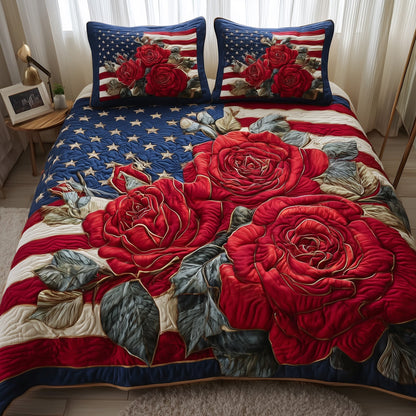Patriotic Rose 3-Piece Quilted Bedding Set GFTONL4954