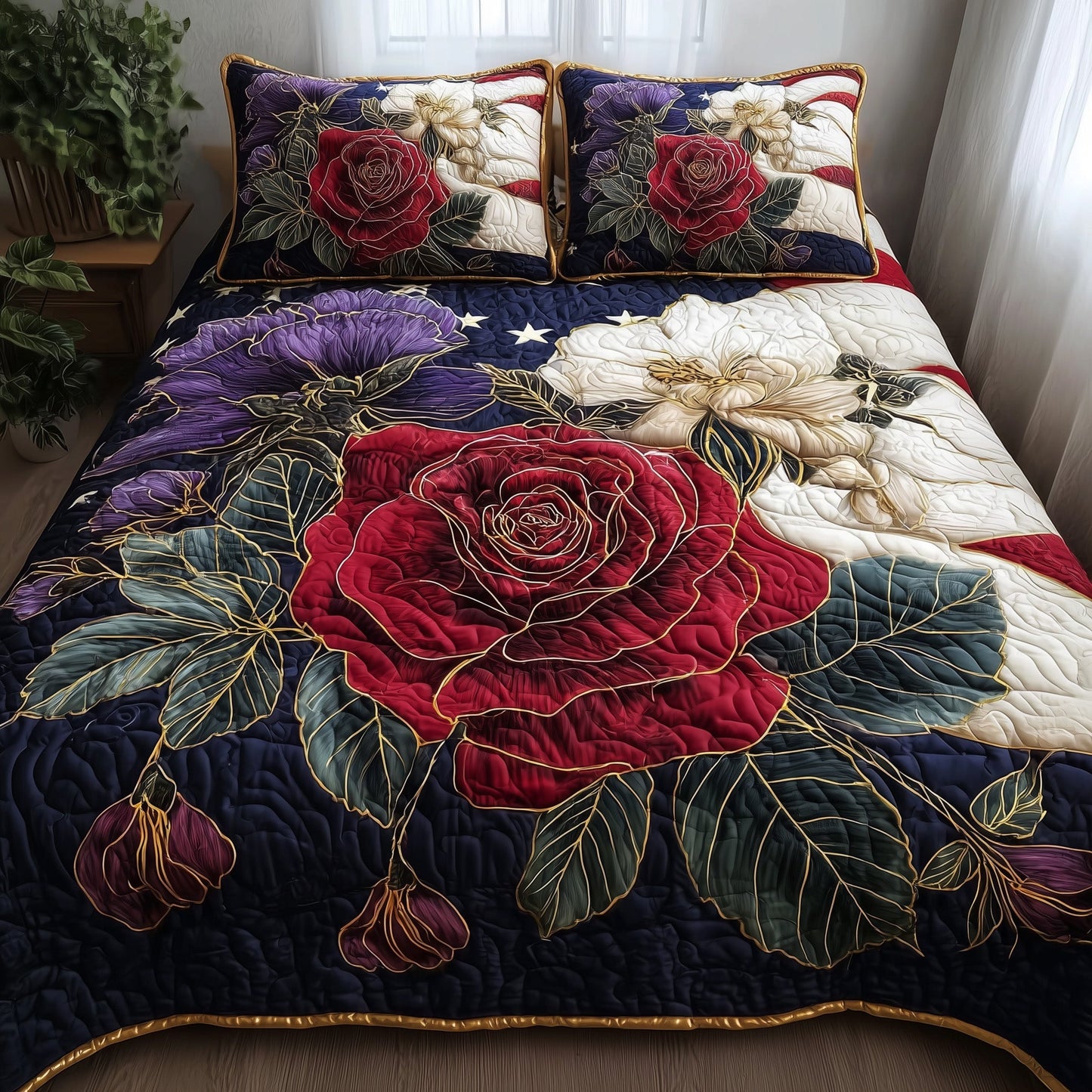 Roses 3-Piece Quilted Bedding Set GFTONL4955