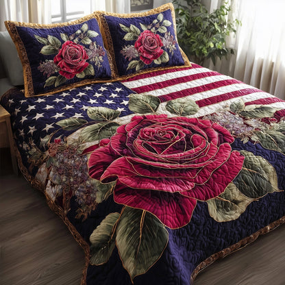 Vintage Patriotic Rose 3-Piece Quilted Bedding Set GFTONL4958