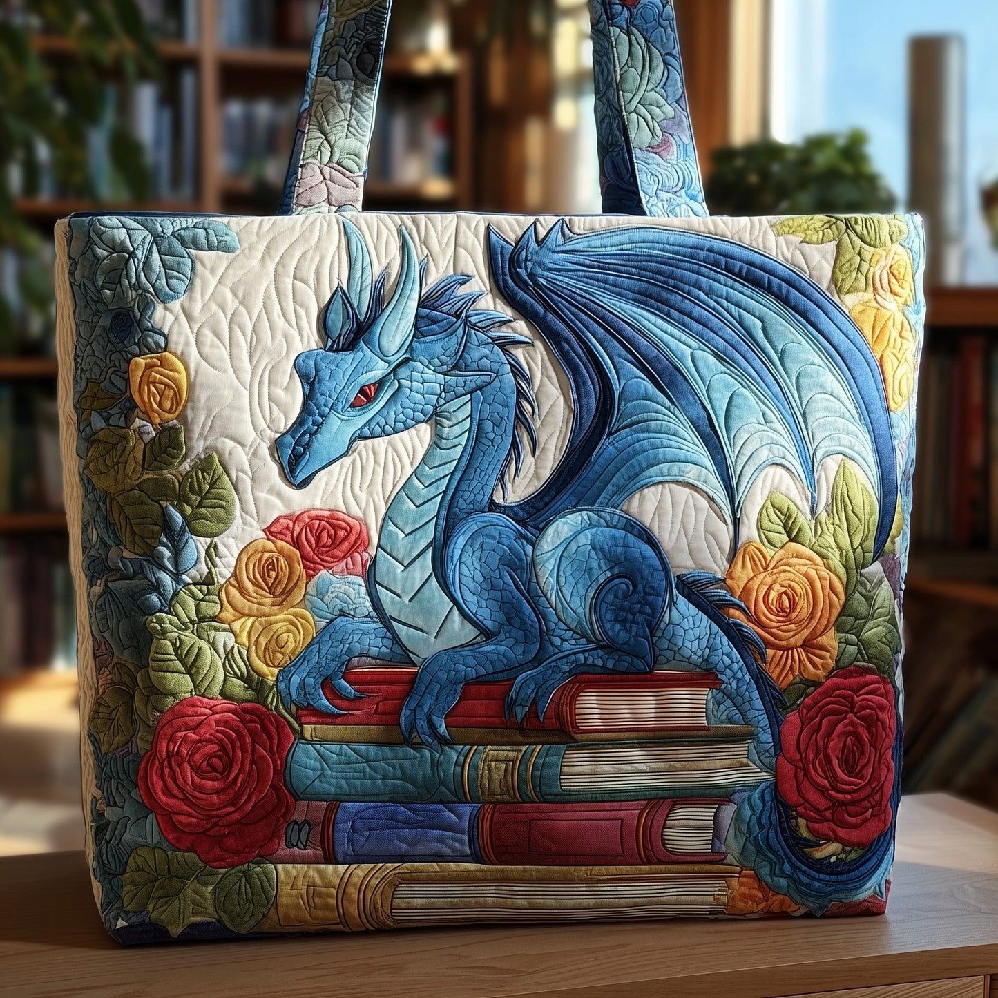 Dragon And Books Quilted Tote Bag GFTONL5040