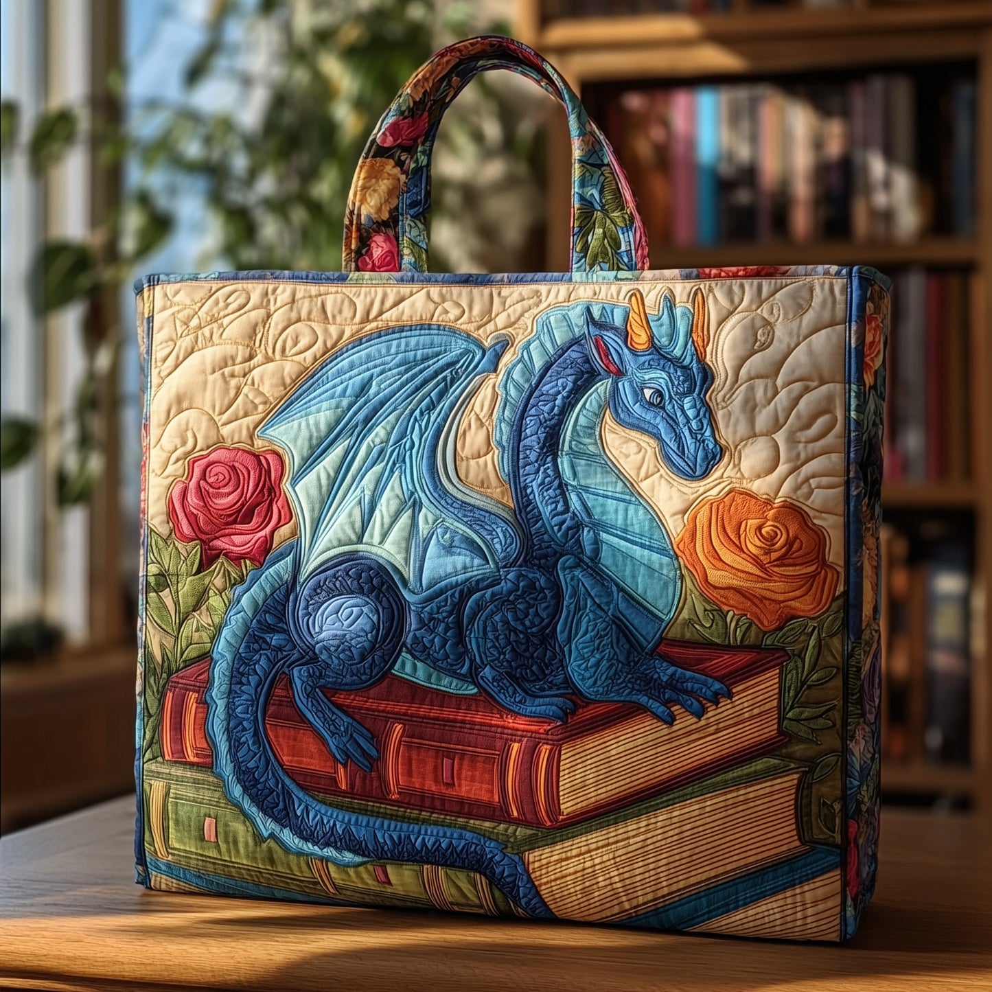 Dragon And Books Quilted Tote Bag GFTONL5041