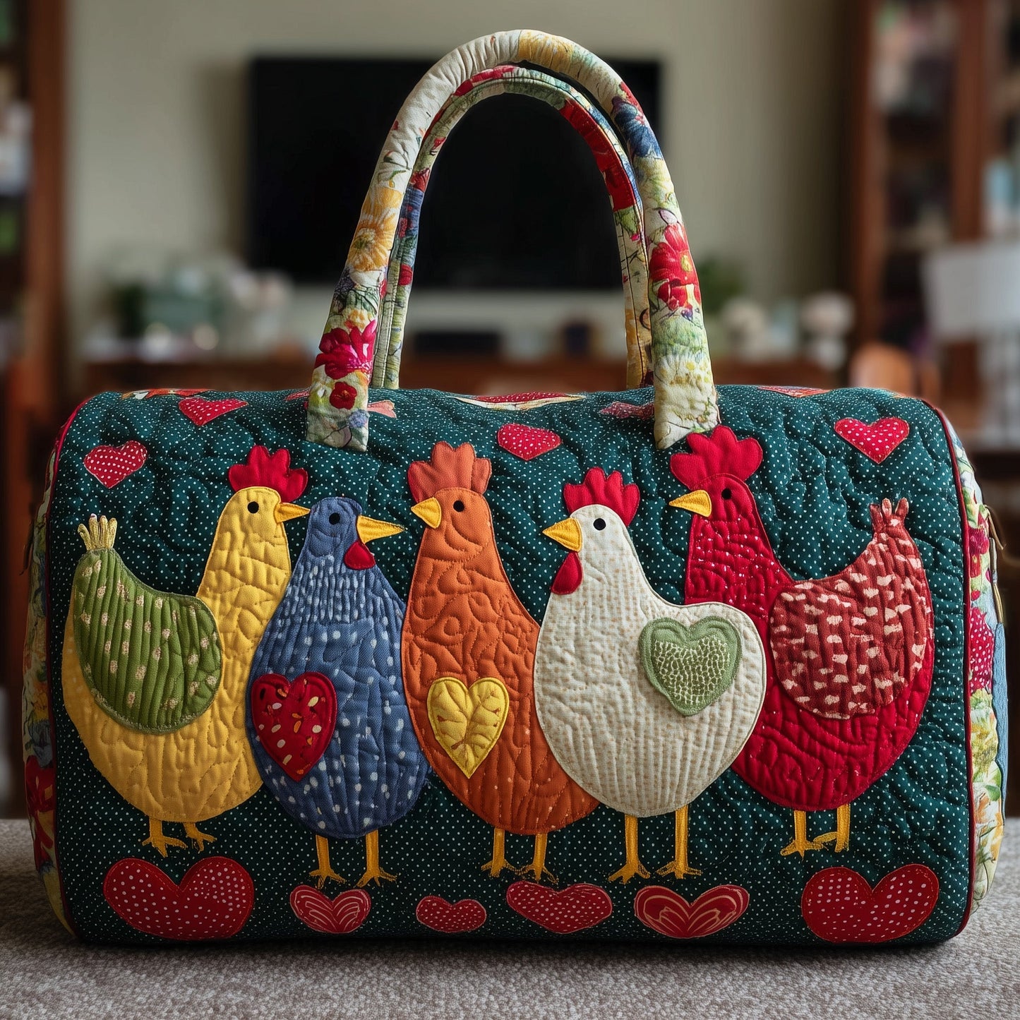 Cheerful Chicken Quilted Duffle Bag GFTONL5086