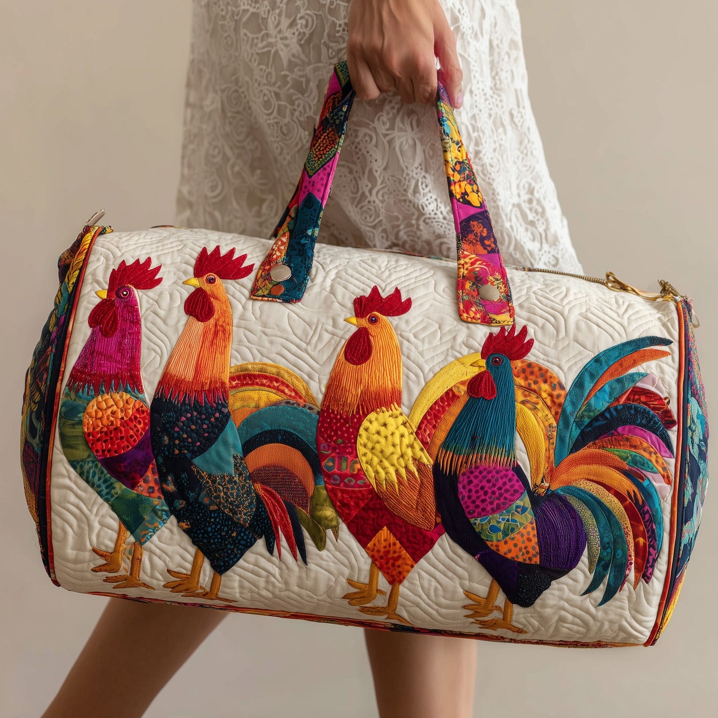 Happy Roosters Quilted Duffle Bag GFTONL5103