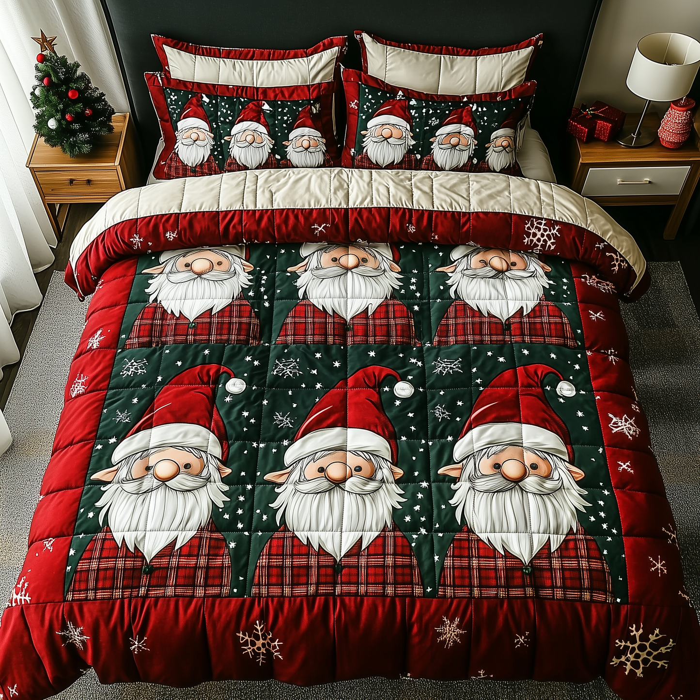 Jolly Gnomes 3-Piece Quilted Bedding Set GFTONL517