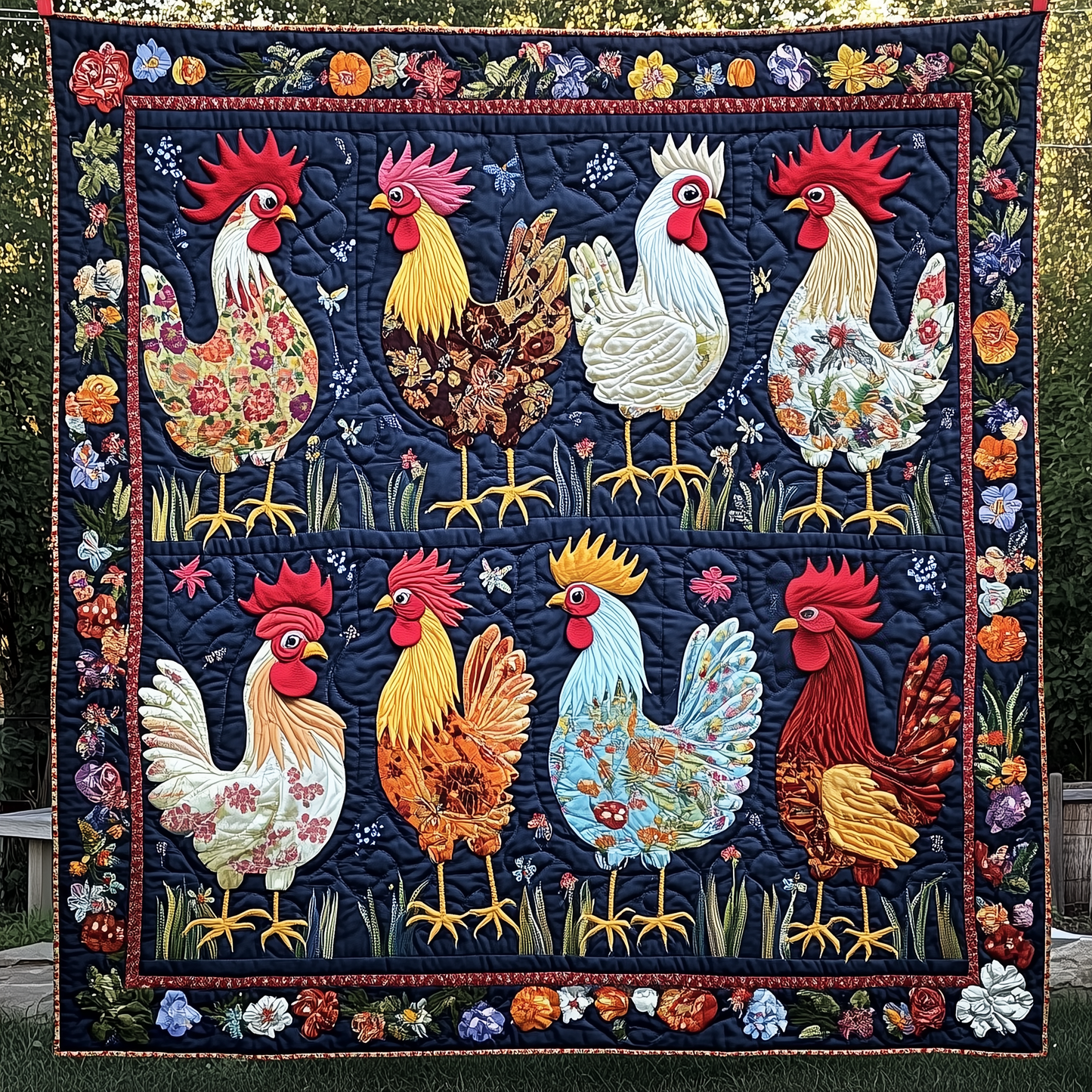 Floral Chicken Quilted Blanket GFTONL523