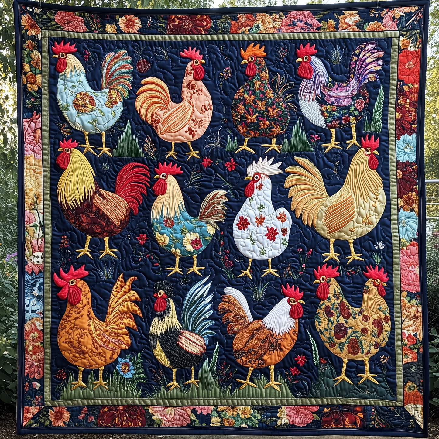 Floral Chicken Quilted Blanket GFTONL524