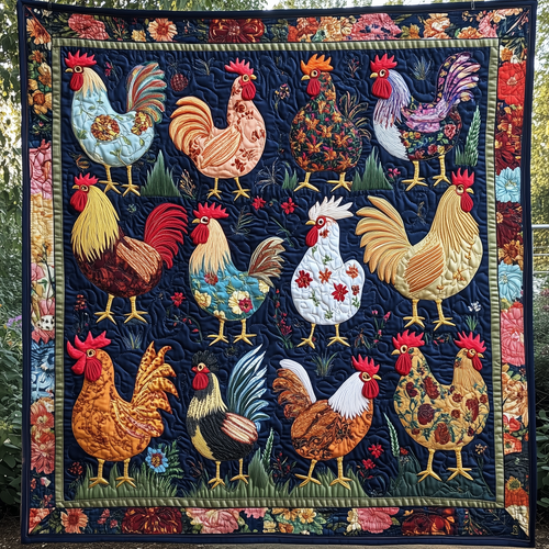 Floral Chicken Quilted Blanket GFTONL524